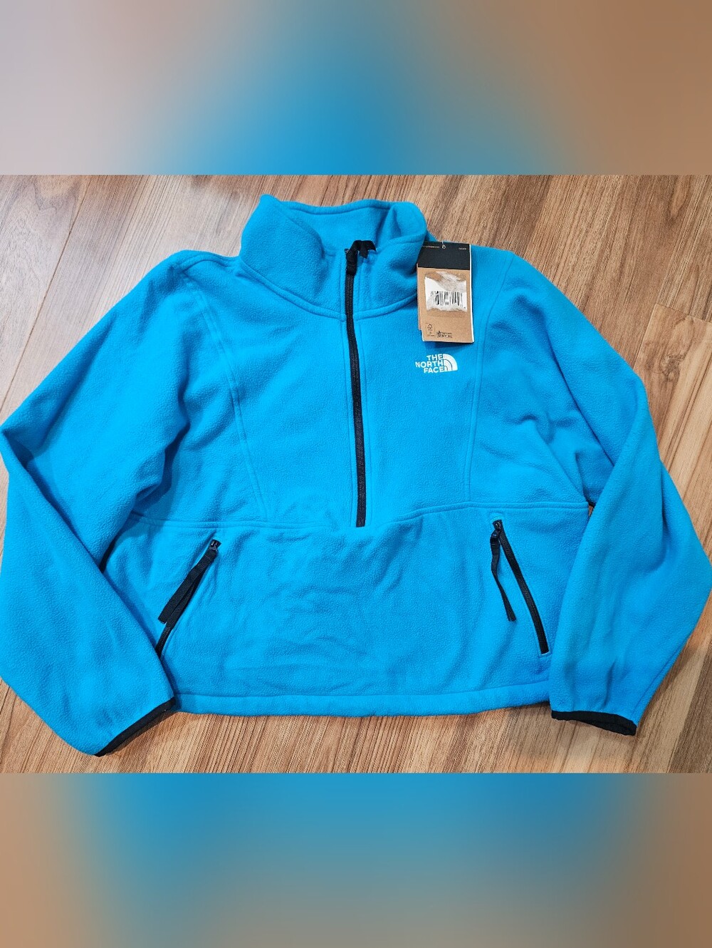 The North Face Cropped Bright Aqua Blue Women's Fleece Quarter-Zip Size XL